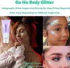 Go Ho Red and White Body Glitter Set,Singer Concerts Face Glitter Gel Makeup,Holographic Long Lasting Chunky Sequins Glitters for Eye Lip Hair Nails,Festival Rave Accessories,Red&White