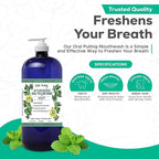Organic Oil Pulling for Teeth and Gums | Refreshing Mint Flavored Oral Rinse Mouthwash for Bad Breath-Essential Oils for Teeth Whitening & Gum Care | Mouthwash for Fresh Breath, Family Size-32 FL Oz