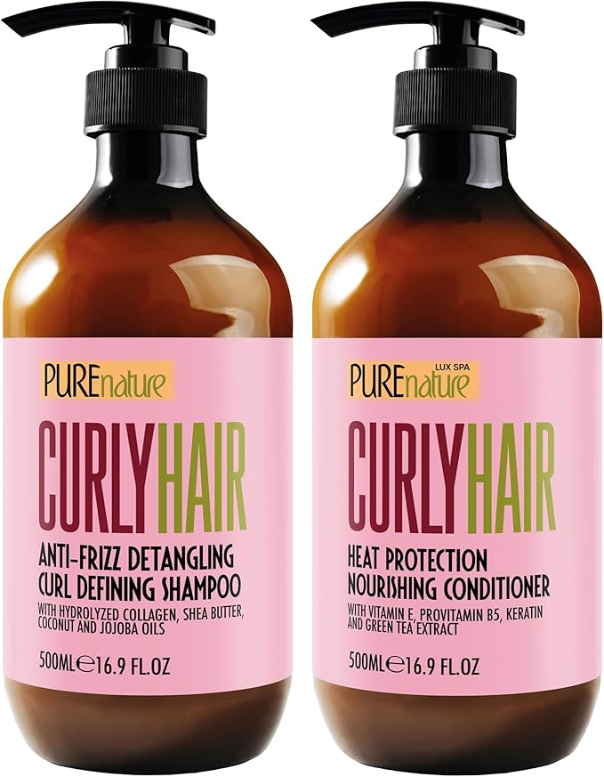 Curly Hair Shampoo and Conditioner Set - Sulfate Free and Color Safe - For Wavy, Frizzy, Fine, Black and Permed Styles - Moisturizing for Men and Women - Deep Curl Hydrating Products with Argan Oil