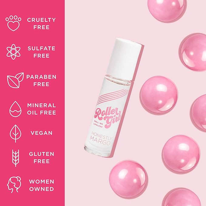 Honestly Margo Roller Girl Roll-On Lip Gloss Set (Strawberry Amber, Watermelon Alexis, Bubblegum Destiny - Pack of 3) – Lip Gloss for Women with Hydrating Vitamin E & Moisturizing Shine, Non Stick