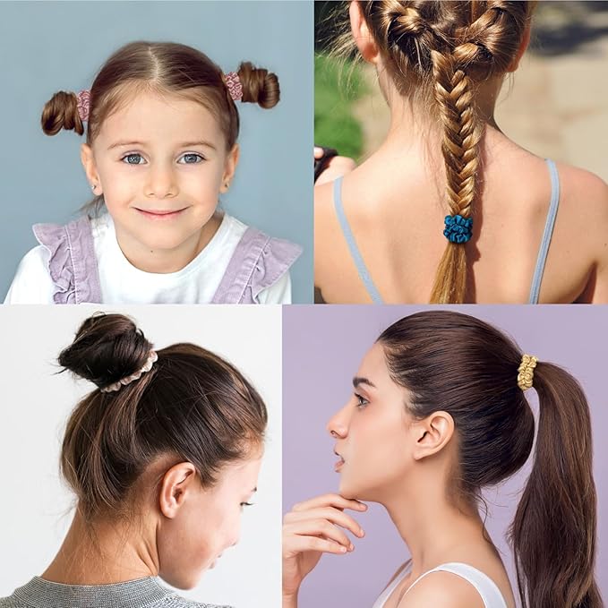 OLESILK Silk Hair Ties for Women: 100% Mulberry Skinny Silk Scrunchies, Soft Smooth No Damage No Crease for Thin Fine Curly Hair 3 Pack, Multi-3