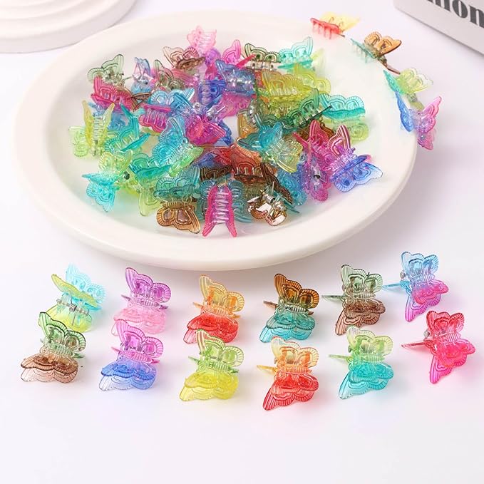 Rosvia 54 Tiny Butterfly Hair Clips,Gradient Color Fairy Hair Claw Clip for Girls Women，90s Y2K Cute Mini Hair Clips，Fun Hair Accessories