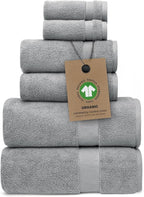 100% Organic Zero-Twist Cotton Towels - GOTS Certified Luxury Bath Towels - Ultra Soft & Plush 700GSM Long-Staple Cotton - 6 Piece Towel Set (Pewter Grey)