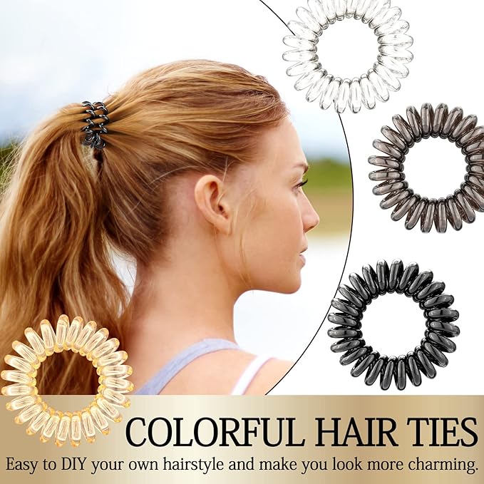 27 PCS Spiral Hair Ties,No Crease Coil Hair Bands, Phone Cord Hair Ties for Thick Hair - Women Ponytail Holder Elastics（Brown series)
