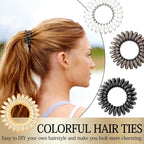 27 PCS Spiral Hair Ties,No Crease Coil Hair Bands, Phone Cord Hair Ties for Thick Hair - Women Ponytail Holder Elastics（Brown series)
