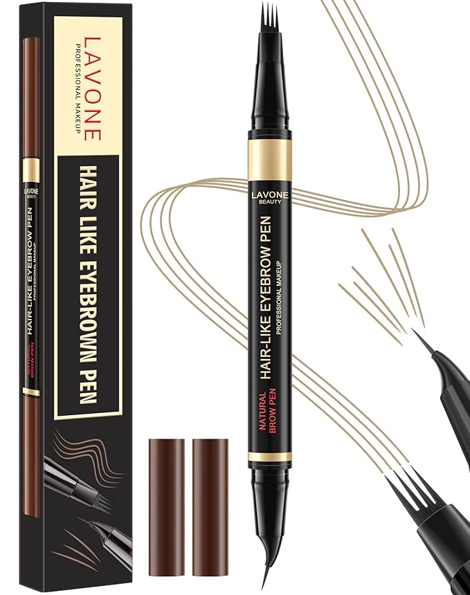LAVONE Eyebrow Pen,2-IN-1 Dual-ended Waterproof Eyebrow Pencil,with 4 Tip Microblading Eyebrow Pen and Ultra-Precise Brow Pencil,Dual-ended Eyebrow Brush, for Natural Looking - Blonde 01