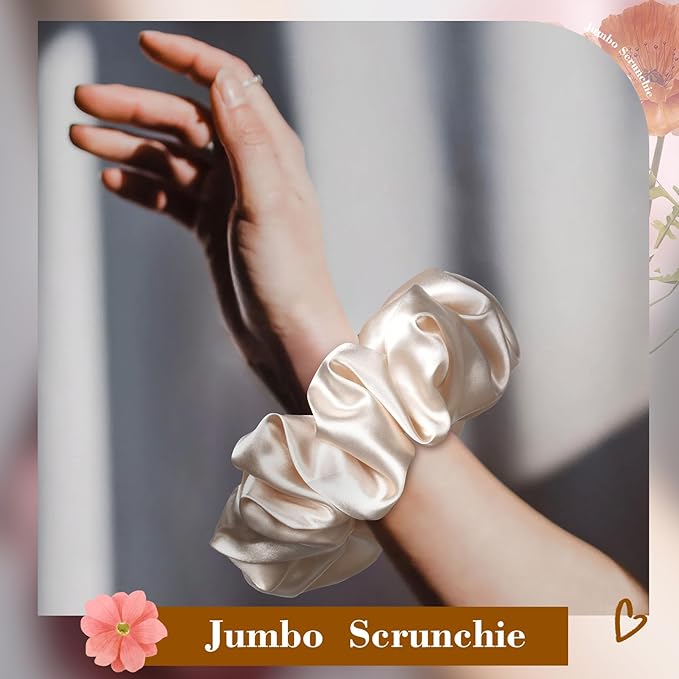 CEELGON Beige Big Satin Scrunchie6.5 Inches Jumbo Scrunchies Silky Hair Ties Oversized Ponytail Holderfor Thick Curly Hair Extra Large Hair Accessories for Women (Beige)