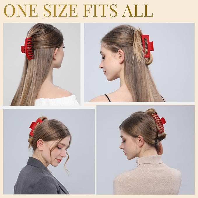 Red Hair Clips for Women - 8 Pack 4.3 Inch Large Hair Claw Clips for Women Thin Thick Curly Hair, Big Matte Banana Clips,Strong Hold jaw clips