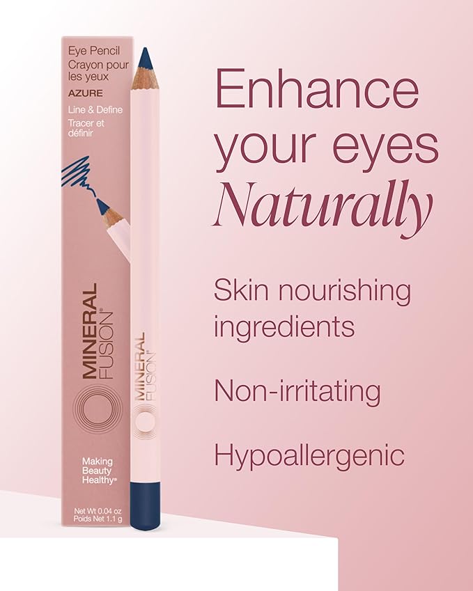 Mineral Fusion Eye Pencil (Navy Blue - Azure) - Eyeliner with Soothing Chamomile, Meadowfoam & Vitamin E - Smooth & Long Lasting, Hypoallergenic, Non-Irritating Eye Makeup