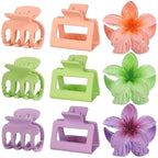 3 Styles Medium Hair Clips for Women 9 Pcs Small Claw Clips for Thin Hair Flower Hair Clips for Thick Hair Square Hair Claw Clips for Girls Hawaiian Plumeria Hair Accessories for Women (Purple)