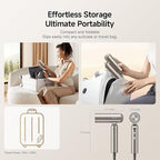 Dreame Pocket Pro Hair Dryer, Dual Voltage Travel Blow Dryer with Diffuser, 1300W Professional HighSpeed Ionic Hair Blower, Fast Drying, Low Noise, Lightweight, No Heat Damage, Global Travel 120V/240V