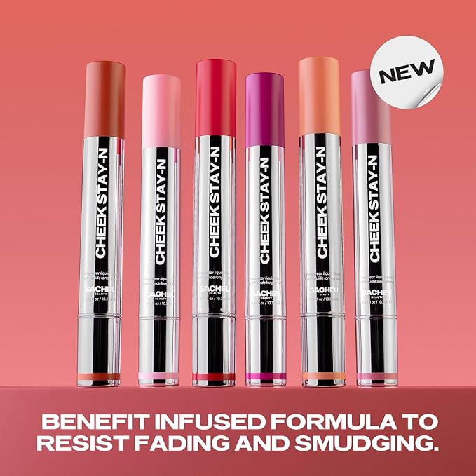 Sacheu Cheek STAY-N Liquid Blush for Cheeks — High Pigment, Buildable, Lightweight Cream Blush for Dewy Radiant Flushed Cheeks — Long-lasting & Cruelty Free, Pretty in Pink Duo