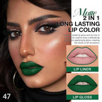 evpct 1Pcs Shimmer Green Matte Lip Liner & Liquid Lipstick Stain Makeup Set for Women, Green Lip Liner Stain Long Lasting Waterproof Smudge Proof, Cruelty Free Lip Stick Makeup 24 hours originales, 47