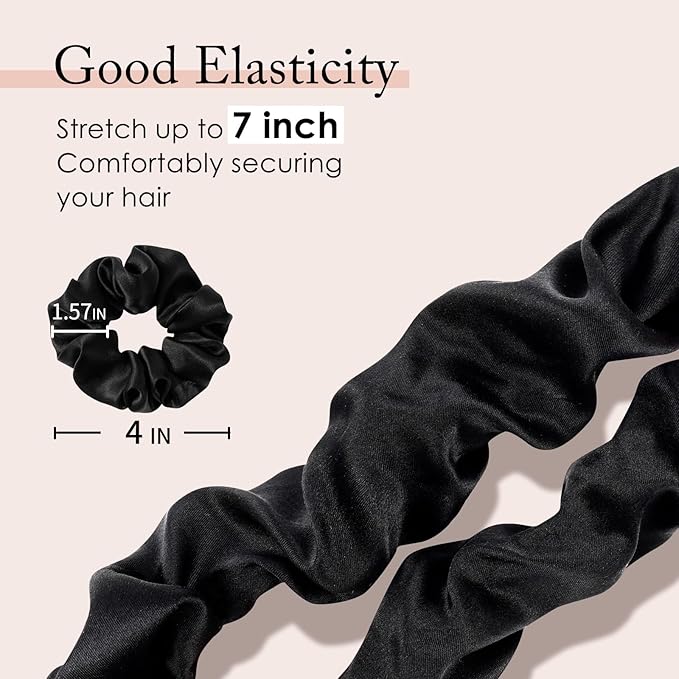 OLESILK 100% Mulberry Silk-Scrunchies for Hair Sleep, Women Grils Silk Hair Ties for Frizz & Breakage Curly Hair, No Damage, Elastics Ponytail Holder, 3 Pack