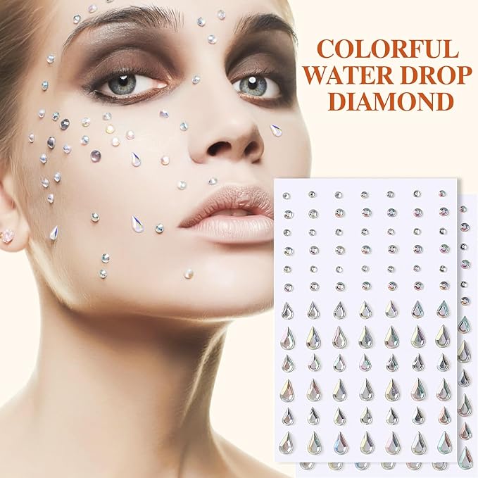 2 sets face gems, festive jewelry, hair accessory gems,pearl for face，gemstone self adhesive face，eyes, makeup, body adornment, essential items for party sparkle and style transformation