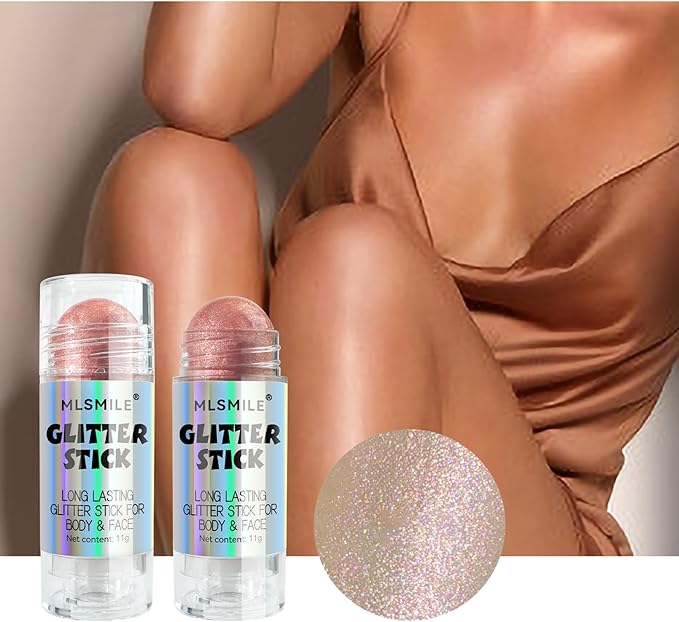 Rose Pink Body Glitter Stick, Long Lasting Moisturizing Body Glitter for Women, Multi-Use Highlighter Makeup, Sparkling Face Glitter Mermaid Makeup for Kids, Travel Size for Daily, Festival, Party