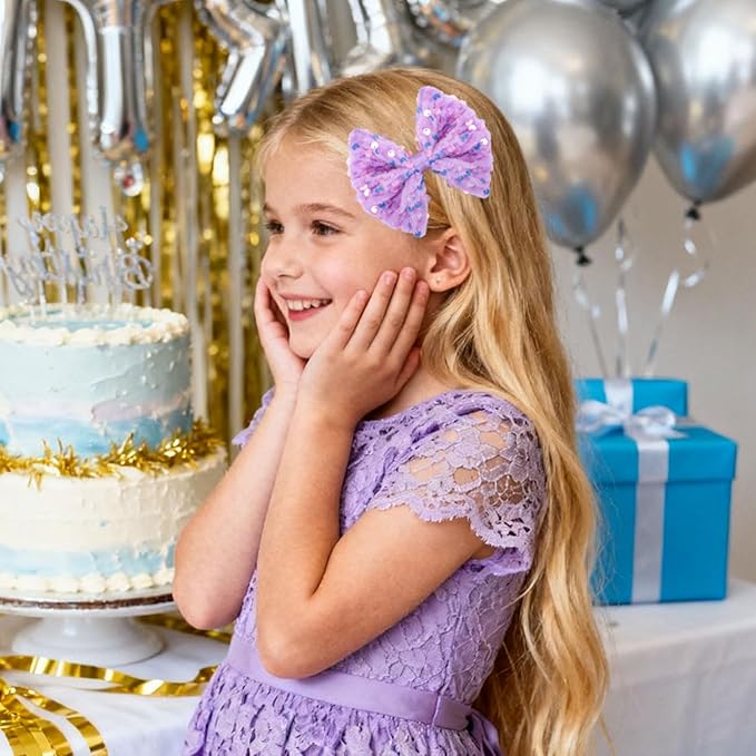 Velvet Sequin Hair Bows Elegant Purple Bow for Women Girls, 4in Glitter Handmade Hair Clips Alligator Clips Ponytail Holder Sparkly Hair Accessories for Christmas, Birthday Party, Wedding