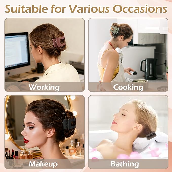 French Flat Hair Clips for Women 6pcs Hair Claw Clips for Thick or Thin Hair Matte Claw Clips for Girls Barrettes Non-Slip Strong Hold Hair Accessories for Women (Basic)