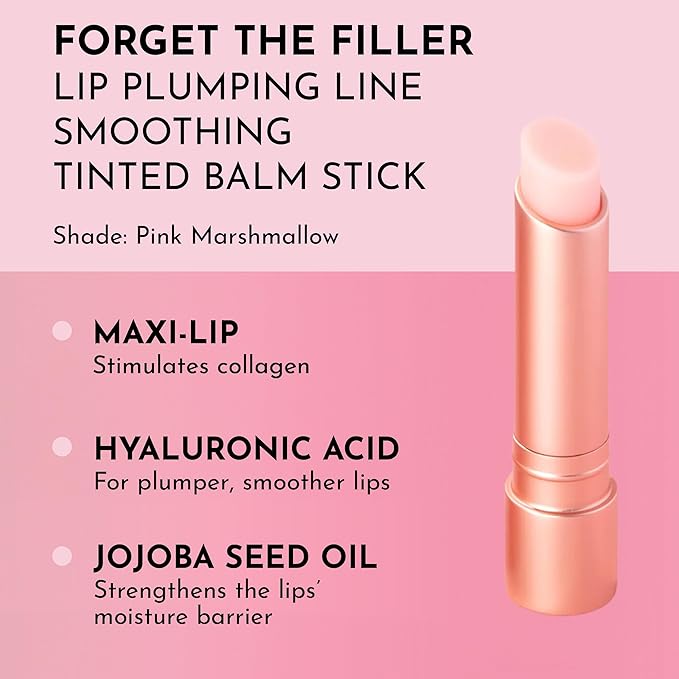 LAWLESS Women's Forget the Filler Lip Plumping Line Smoothing Tinted Balm, Pink Marshmallow, 0.09 Ounce