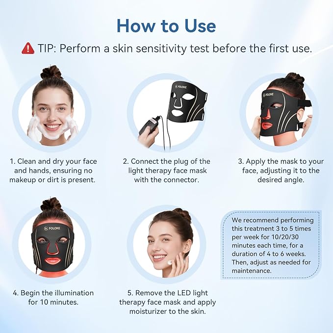 FOLOKE LED Light Therapy Mask Skin Care Mask, LED Red 630±5nm & NIR 830nm Wavelength for Home Use(TAN)