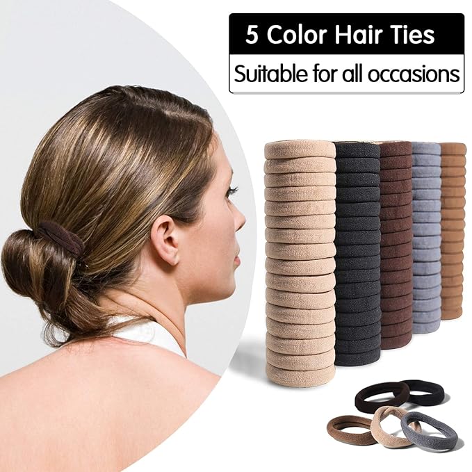100 Pcs Thick Seamless Brown Hair Ties, Ponytail Holders Hair Accessories No Damage for Thick Hair Christmas Gift(Natural Colors)
