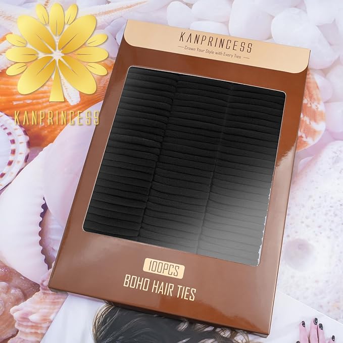 Nylon Black Hair Ties - No Damage,Strong Soft Cotton Hair Bands Accessories for Thick Hair 100PCS Ponytail Holders for Women Girls