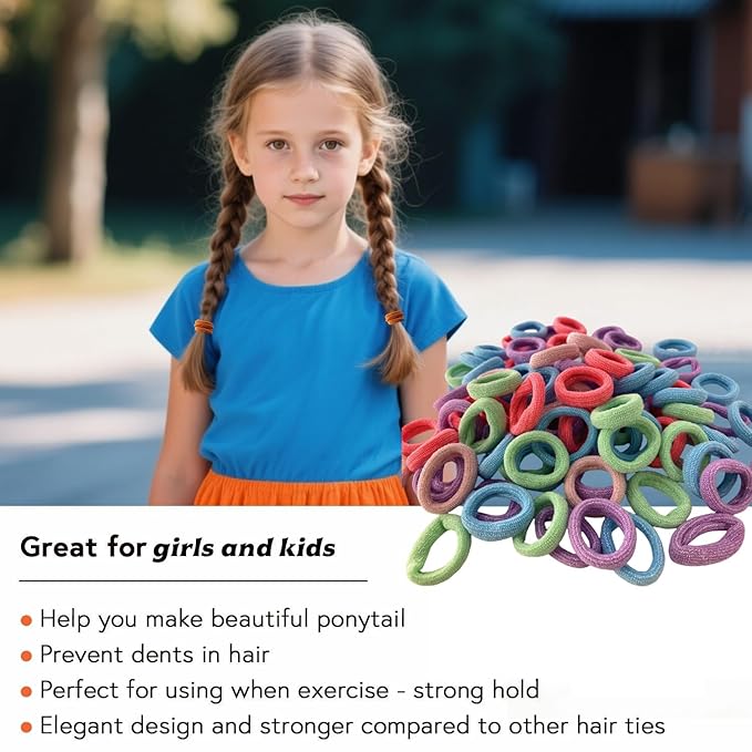 Mini Small Glittering Hair Ties All Hair Types Seamless Glitter Hair Ponies Elastics Ponytail Holders Hair Scrunchies Hair Accessories Baby Girls Kid Children 100 pcs