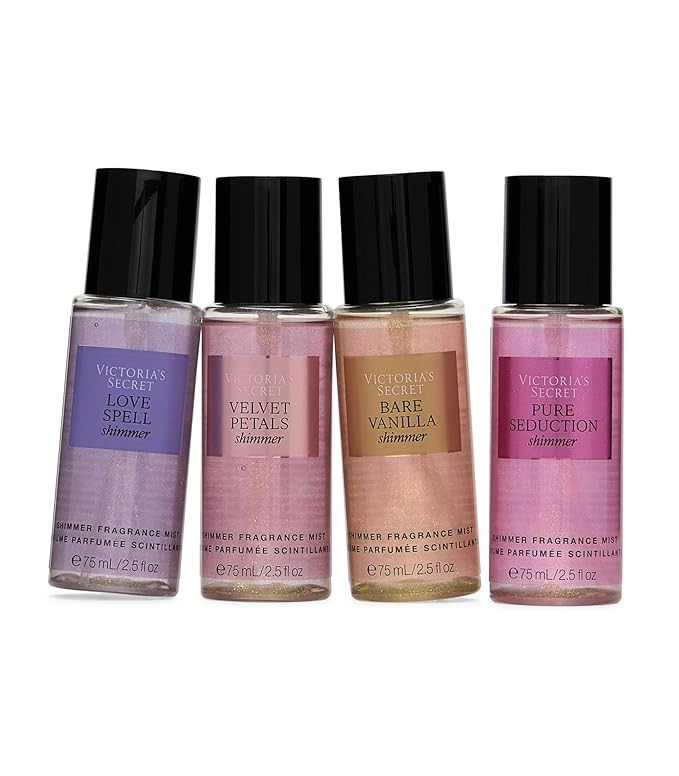 Victoria's Secret Fragrance Mist Collection 4 Piece Shimmer Mini Gift Set, Assorted Scents