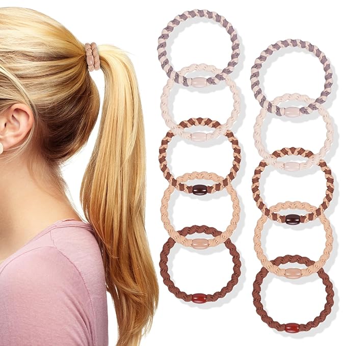 Hair Ties No Damage - 10PCS Ponytail Holders - Elastic Hair Ties for Thick Hair - Braided Hair Bands for Women Girls's Hair (20.Maillard2)