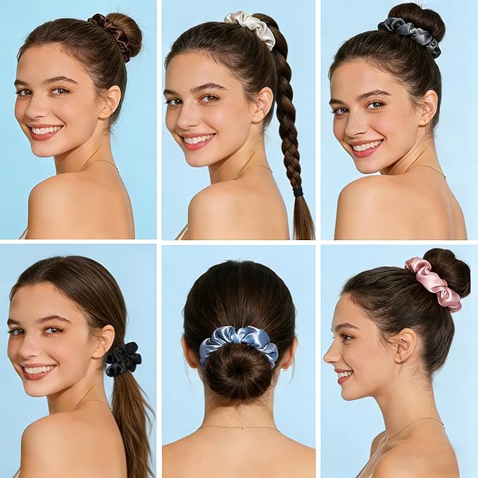 Hair Scrunchies Silk Satin, 8 Pcs Hair Ties for Women, No-slip Hair Accessories, Girls Elastic Hair Bands Set, Hair Scrunchy for Thin & Thick Hair, Ponytail Holder for Straight & Curly Hair