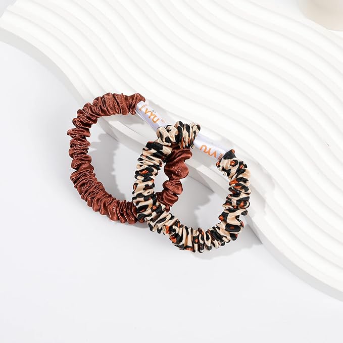 Hair Ties Silk Satin Scrunchies - Small Mini Thin Elestics Ponytail Holder Hair Bands Skinny Scrunchy For Thick Curl Hair No Crease Hair Ties Soft Accessories No Hurt Your Hair for Women and Girls