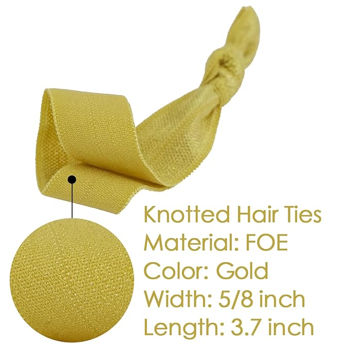 MEEDEE Gold Elastic Hair Ties Pack - 100 No Crease Soft Ribbon Knotted Pony Tails for Women, No Damage, Ouchless for Yoga and Bracelets
