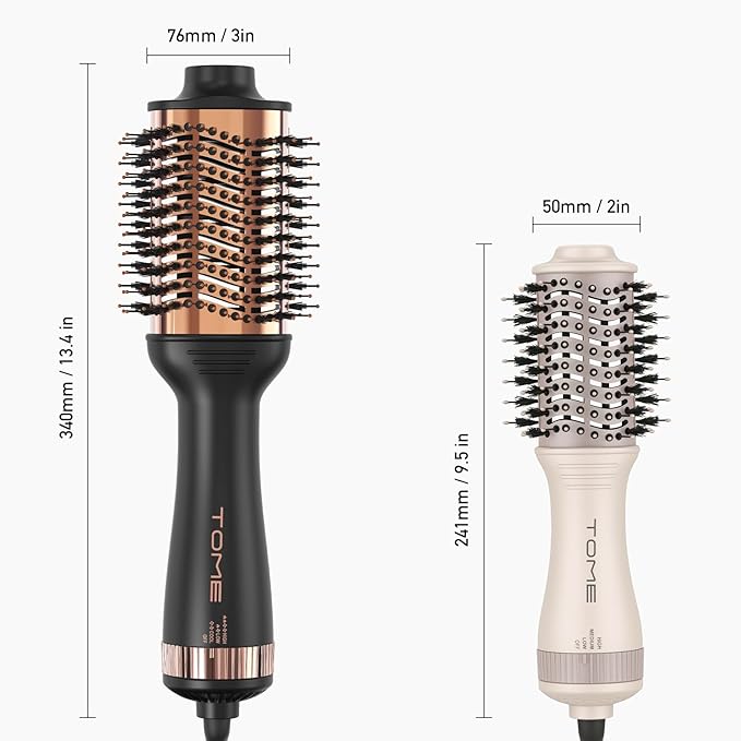 Blow Dryer Brush, Hair Dryer Brush in One, 1200W Large Oval Hot Air Volumizer & Straightener, Anti-Frizz Blowout Styling Brush, Dual Voltage 110–240V (3 Inch) Black