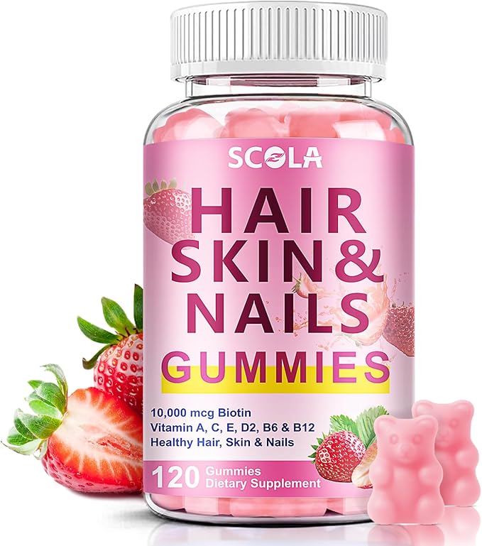 Hair Skin and Nails Gummies, Biotin(10,000mcg) Hair Skin and Nails Vitamins Supplement for Women, Men Supports Faster Hair Growth, Stronger Nails, Healthy Skin, 120 Count