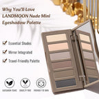 Nude Mini Eyeshadow Palette, 6 Colors Smoky Matte Taupe & Brown Neutral Eye Shadows, Highly Pigmented, Long-Lasting, Waterproof, Travel Size Makeup Palette with Mirror