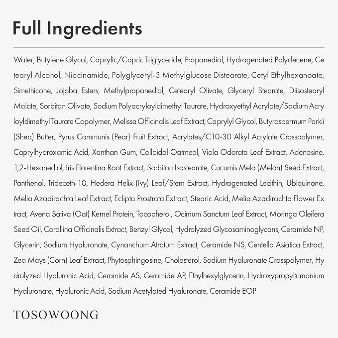 TOSOWOONG Real Oatmeal Relief Cream, Daily Face Moisturizer, Blemish Relief Care, Soothing Recovery, Moisture, Colloidal Oatmeal, Ceramide, Panthenol, Hyaluronic Acid, Korean Skincare 50ml 1.69 fl.oz.