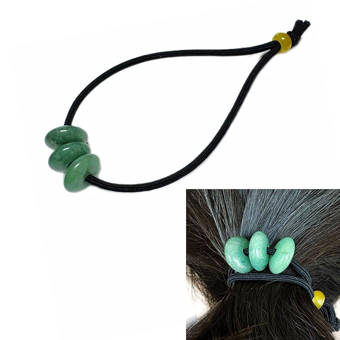 Elastic Hair Tie for Women Real Gemstone beads Ponytail Holders Hair Accessories hair elastic tie for Women Men (Green Aventurine)