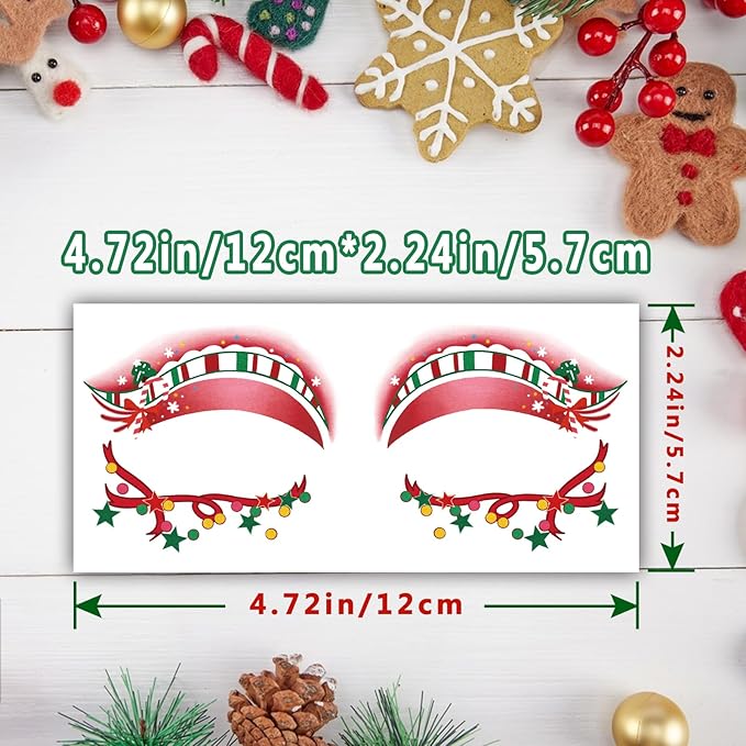 Christmas Eye Shadow Temporary Tattoos Stickers Face Makeup Patches, Xmas Tree Santa Claus Eyeliner Decals Fake Tattoos for Women Girls, Christmas Stocking Stuffers Party Supplies