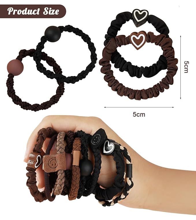 20Pcs Hair Ties -No Damage Seamless Nylon Fabric Bands, Seamless Soft Thick Ponytail Holder Scrunchies Fashion Head Bands for Women Girls(brown 20pcs)