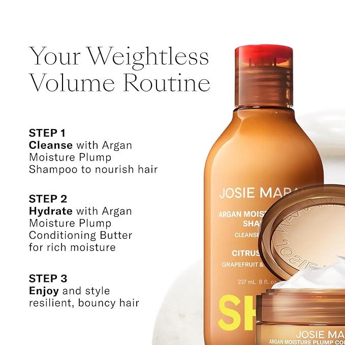 Josie Maran Love is in the Hair Kit - Includes Argan Moisture Plump Hair Shampoo & Conditioner Butter - Hydrating & Volumizing - Strengthens & Repairs Strands - Citrus Vanilla (2 Piece Set)
