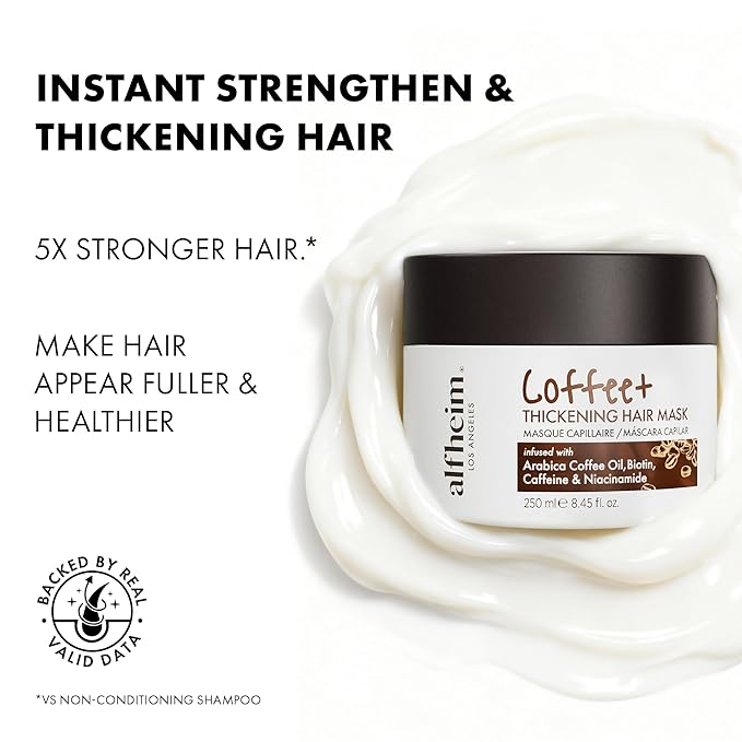 ALFHEIM Coffee+ Thickening Hair Mask for Fine, Weak & Thinning Hair with Caffeine, Biotin & Arabica Coffee Oil – Deep Repair, Strengthening & Volumizing Treatment – Sulfate-Free – 8.45 oz / 250 ml