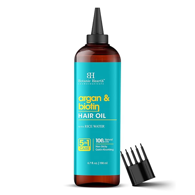 Botanic Hearth Hair Oil for Hair Growth | Strengthening Dry, Frizzy, Damaged Hair & Scalp Treatment | No Parabens or Harmful Sulfates | All Hair Types | Argan & Biotin Hair Oil - 6.7 Fl Oz