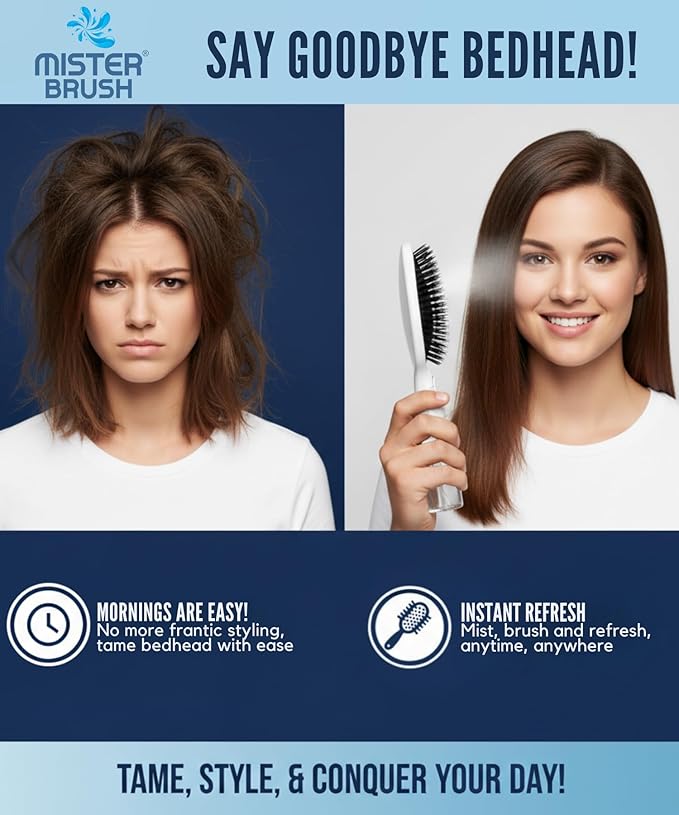 Navy All in One Brush + Mister - 2 in 1 - Detangling Brush - No More Hair Hassle