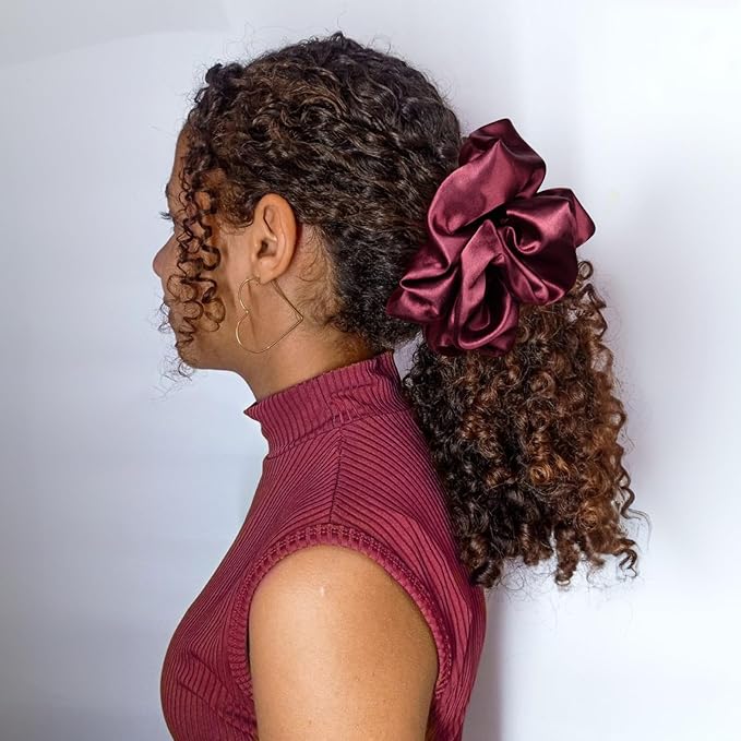 CEELGON Burgundy Big Satin Scrunchie6.5 Inches Jumbo Scrunchies Silky Hair Ties Oversized Ponytail Holderfor Thick Curly Hair Extra Large Hair Accessories for Women (Burgundy)