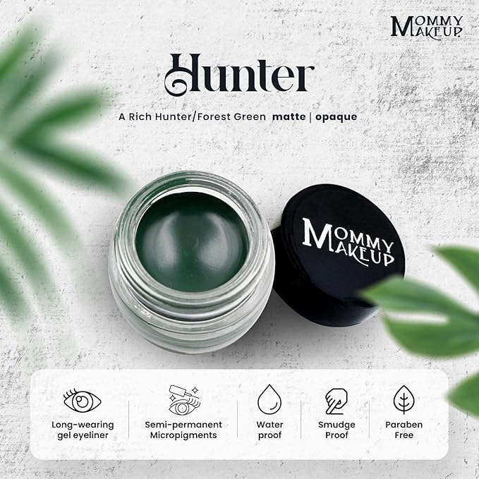 Mommy Makeup Waterproof Stay Put Gel Eyeliner Pot with Micropigments - Smudge-Proof, Long Lasting, Highly Pigmented Cream Eye Liner, 0.14 oz (Hunter)