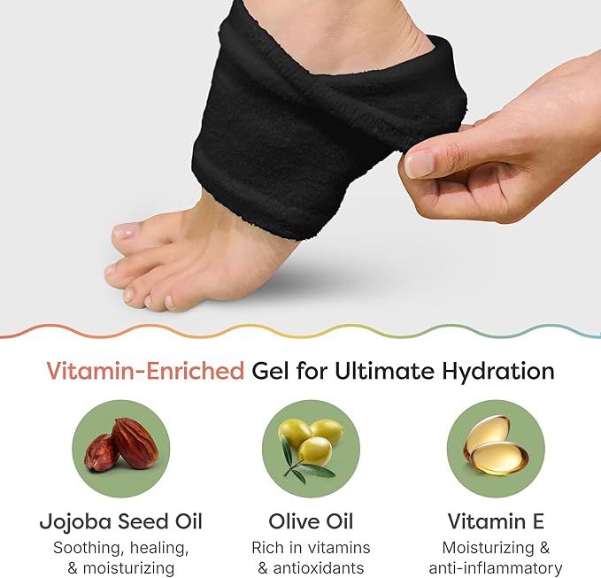 ZenToes Moisturizing Socks for Cracked Heel Treatment, Vitamin E, Olive Oil and Jojoba Oil Heel Socks, Stocking Stuffers for Women, Spa Self Care Gifts for Women (Fuzzy Black, Wide Width)