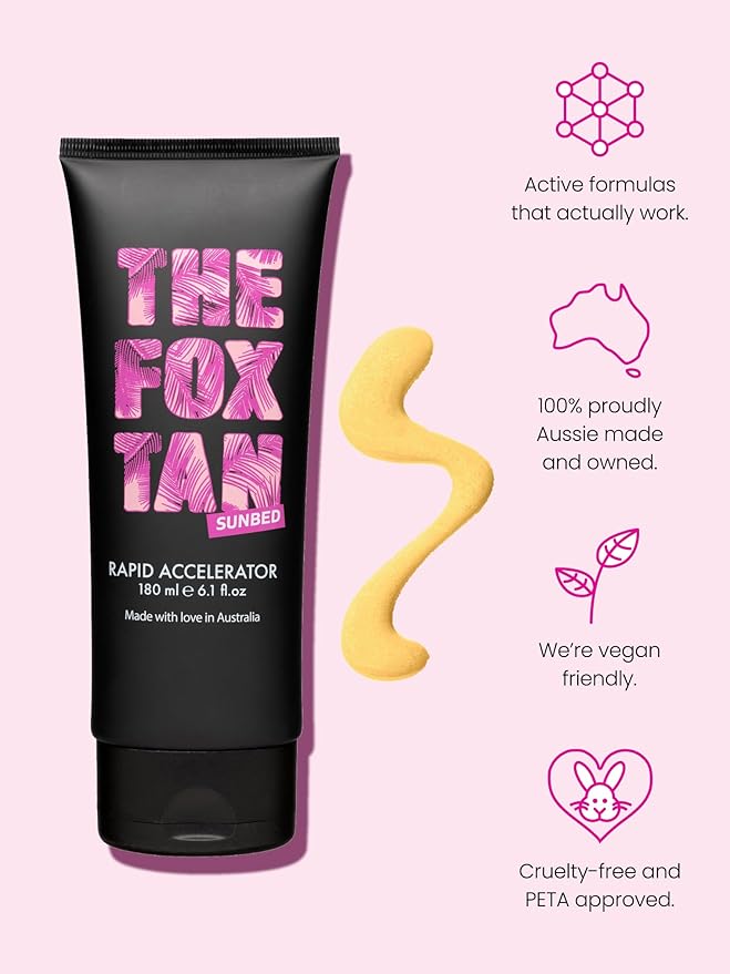 The Fox Tan Rapid Accelerator, Accelerator Lotion For Sunbed Tanning, Creates Darker, Faster & Long-Lasting Tans, Vegan & Cruelty-Free, 180mL