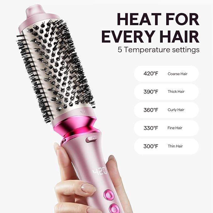 Wavytalk Heatwave Pro Ionic Thermal Brush Set, 3-Size Heated Round Brush for Short to Long Hair, Bilateral Negative Ions for Frizz-Free Shiny Blowout, Pink