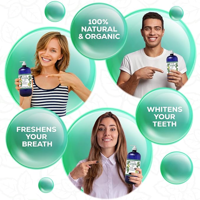 Organic Oil Pulling for Teeth and Gums | Refreshing Mint Flavored Oral Rinse Mouthwash for Bad Breath-Essential Oils for Teeth Whitening & Gum Care | Mouthwash for Fresh Breath, Family Size-32 FL Oz