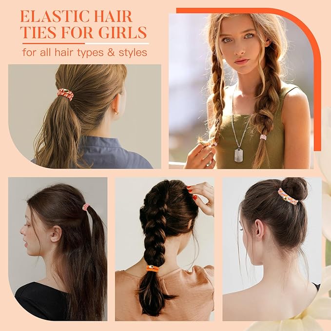 Hair Ties No Damage - 10PCS Ponytail Holders - Elastic Hair Ties for Thick Hair - Braided Hair Bands for Women Girls's Hair - Persimmon Orange